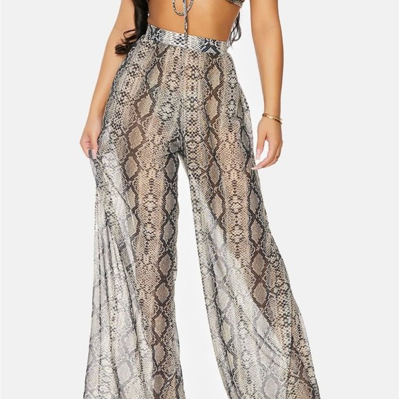 . Pants - Snake Print Coverup Mesh Sheer Pool Swimwear High Waist Bottom Pants
